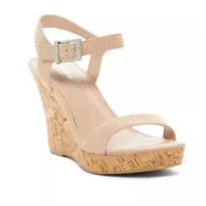 Charles David Cork Wedge Sandal Women's‎ Size 10M Beige Nude Faux Suede